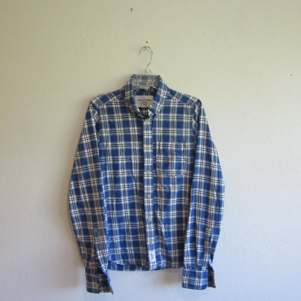 Abercrombie & Fitch Muscle Blue Plaid Flannel M Button Casual Shirt